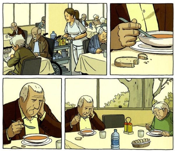 Arrugas escena en la comida