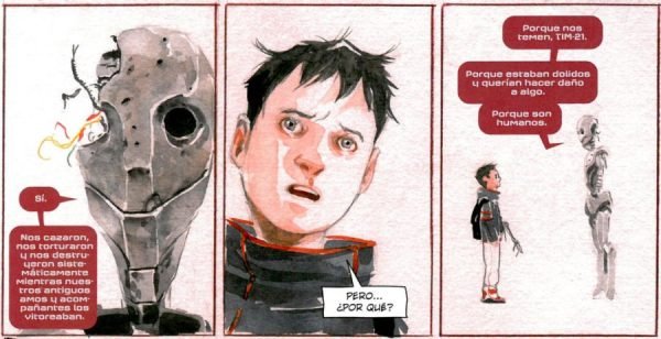 Descender Tim 21 hablando con otro robot