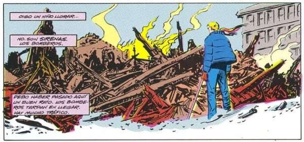 Explosión de un edificio en el cómic