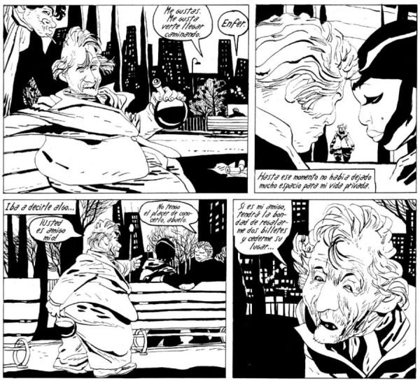 Sentado en el banco conversando con un borracho