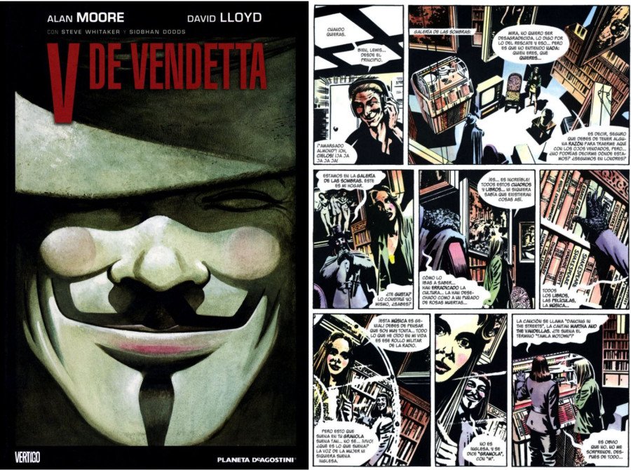 V de Vendetta Portada y viñeta Cómics para descubrir el pasado. V de Vendetta Portada y viñeta