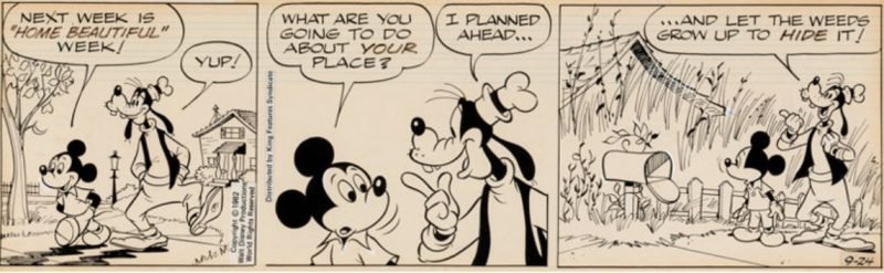 70 años de Cómics. Viñeta antigua Mickey y Pluto