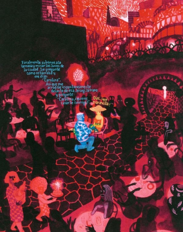 Admirando las luces de la ciudad en la noche desde la terraza