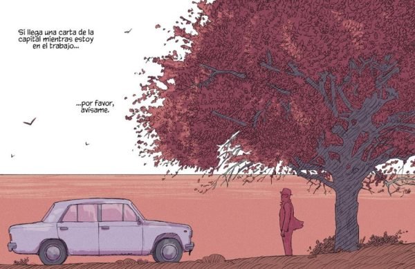 Coche junto al árbol y disfrutando del paisaje