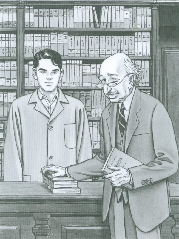 Jonas en su adolescencia en la librería del señor Pinkel Jonas en su adolescencia en la librería del señor Pinkel