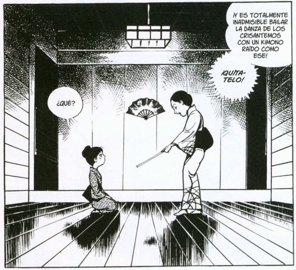 Quítate el kimono raído para bailar la danza de los crisantemos