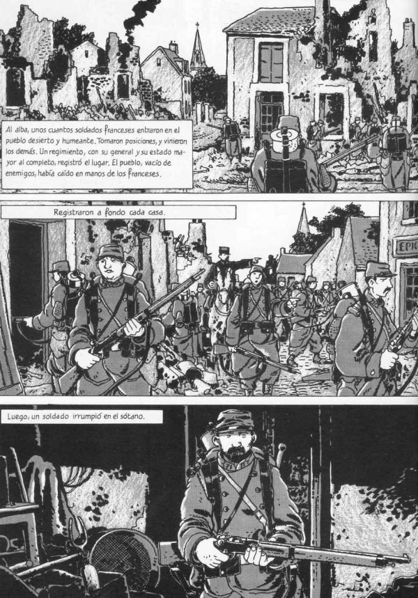 Soldados franceses entran en el pueblo