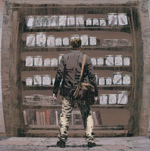 Estantería llena de botes Estantería llena de botes