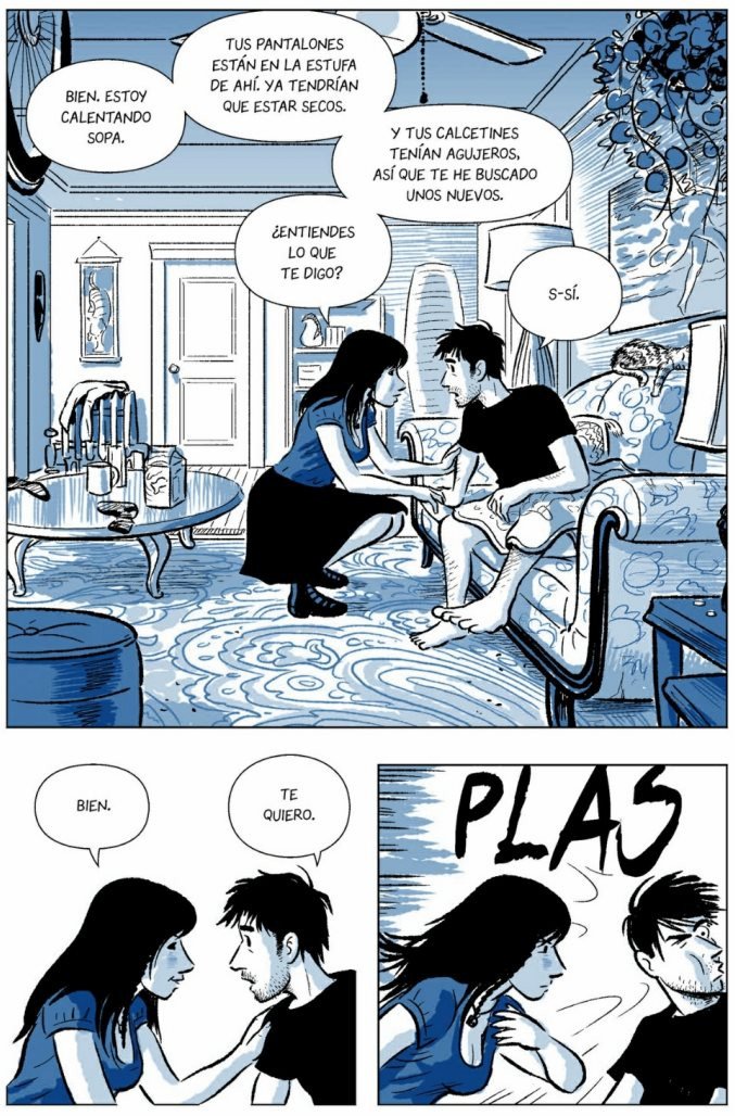 El escultor David hablando con Meg