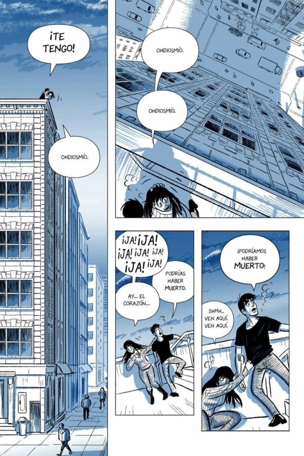 El escultor David y Meg a punto de caer al vacío