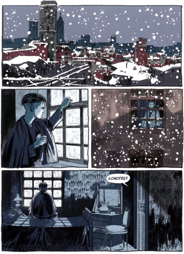 La Ciudad de los Prodigios Onofre contempla la nieve a través de la ventana