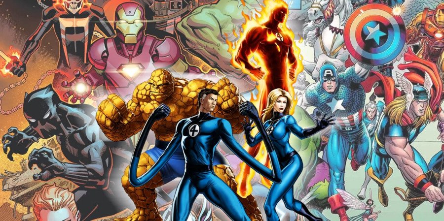 Los Cuatro Fantásticos junto a otros héroes de Marvel Los Cuatro Fantásticos junto a otros héroes de Marvel