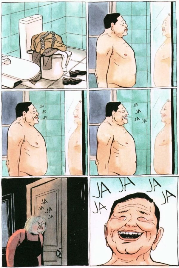 Desnudo ante el espejo riéndose de sí mismo