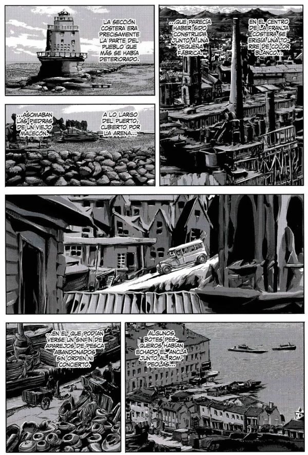 Una población costera de casas medio abandonadas